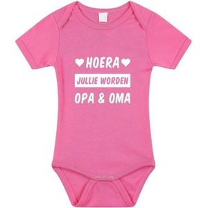 Hoera jullie worden opa en oma tekst baby rompertje roze meisjes - Kraamcadeau - Babykleding 92
