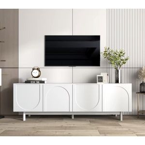 J&R TV Meubel - Dressoir - Luxe - Tv Kast - 4 Deuren - Getextureerde deuren - Greeploos - Push to open - Wit