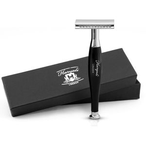 Haryali London Double Edge Safety Razor voor mannen en vrouwen - Elegant scheermes met dubbele rand - Lange steel - Herbruikbaar scheermes - Zwart - Scheermes met één mes