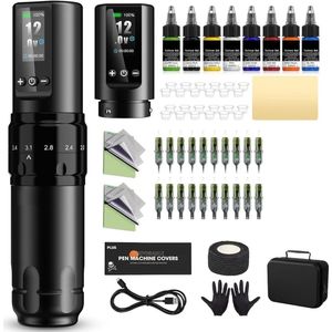 CLVP® Tattoo Machine met Accessoires - Tattoo kit Draadloos - Complete Set - Zwart