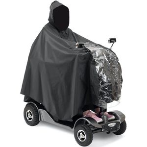 Poncho Scootmobiel - Regencape - Waterdicht - Lichtgewicht - Zwart - 161x141cm - Met Achteruitkijkspiegelkap