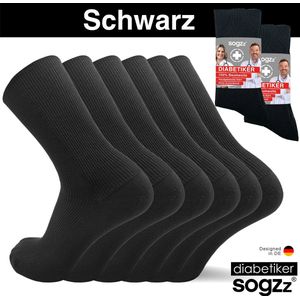 SOGZZ® 6 Paar Diabetis Sokken Zwart Zonder Naad , Zonder Rubber 100% Katoen Unisex Maat 39/42
