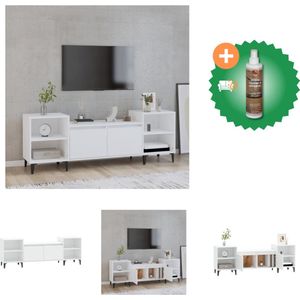 vidaXL Tv-meubel 160x35x55 cm bewerkt hout wit - Kast - Inclusief Houtreiniger en verfrisser