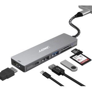 A-KONIC 6-in-1 USB C docking station – HDMI ULTRA 4K - USB C dock – PREMIUM USB C hub – Space Grey