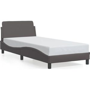 vidaXL - Bedframe - met - hoofdbord - kunstleer - grijs - 90x200 - cm