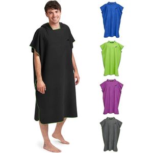 Badponcho van microvezel, voor dames en heren, compact en zeer licht; surfponcho, verhuishulp, handdoek en omkleedhulp op het strand, zwart, l