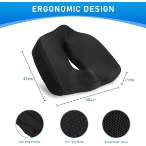 Mrs. Jones Premium Collection Ergonomisch Zitkussen - Traagschuim - Zwart - Orthopedisch - Bureaustoel - Autostoel