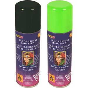 Haarverf/haarspray - 2x - groen/zwart - spuitbus - 125 ml - Carnaval/halloween