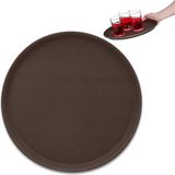 Relaxdays horeca dienblad - bruin - rond serveerblad - antislip - Ø 35cm - opstaande rand