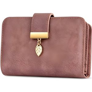 Grote capaciteit portemonnee voor dames, leer, RFID-blokkering, portefeuilles, kaarthouder, kleine diefstalbeveiliging, portemonnee met ketting, 18 kaartsleuven, cadeau voor dames, Retro roze