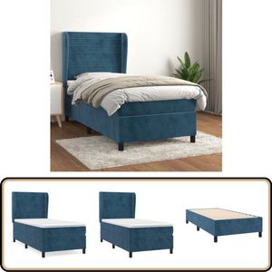 vidaXL Boxspring met Matras - Fluweel - Donkerblauw - 90x190 cm Boxspringbed - Fluweel Bed - Donkerblauw Bed - Tweepersoons Bed - Boxspring