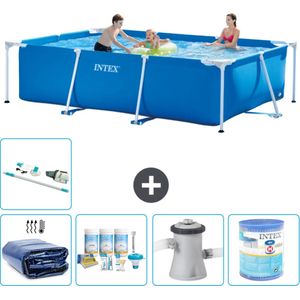 Intex Rechthoekig Frame Zwembad - 300 x 200 x 75 cm - Blauw - Inclusief Solarzeil - Onderhoudspakket - Zwembadfilterpomp - Filter - Stofzuiger