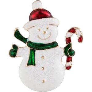 Sneeuwpop Kerst Broche Sierspeld 3.8 cm / 4.7 cm / Wit Rood Goudkleurig