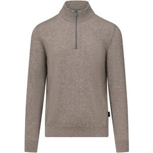 State of Art Heren trui met rits bruin (Maat: S) - Mélange - Halslijn: Opstaande kraag met rits,