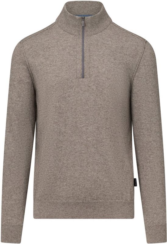 State of Art Heren trui met rits bruin (Maat: S) - Mélange - Halslijn: Opstaande kraag met rits,