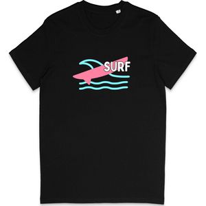 T Shirt Heren Dames - Surf - Grafische Print - Zwart - L