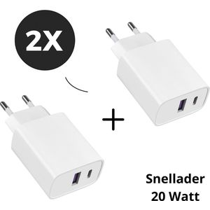 2x USB C Adapter - USB-C en USB Oplader - 25W Snellader (2 Stuks) - Geschikt voor o.a. iPhone 16 & iPhone 15, Apple & Samsung - Wit