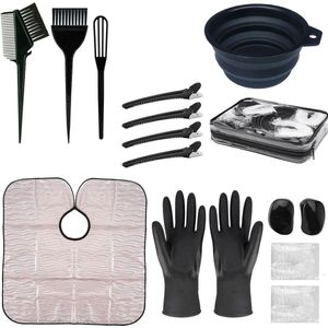 Haarverfset - Professionele haarverftools voor salons - Haarproducten - Set van 14 stuks - Inclusief verfkom, haarblender, verfkwast, oorwarmers, haarclips, verfmantel - Geschikt voor salons en thuisgebruik - Zwart - ANMI
