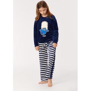 Woody pyjama velours meisjes/dames - donkerblauw - schaap - 222-1-PDV-V/869 - maat 104