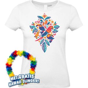 Dames t-shirt Tropicana Birds | Toppers in Concert 2024 | Club Tropicana | Hawaii Shirt | Ibiza Kleding | Wit Dames | maat XS