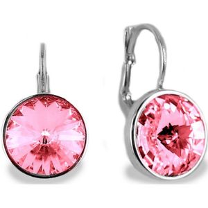 New Bling 9NB-0799 Zilveren Oorhanger - Dames - Kristal - Licht Roze - 11,4 mm Doorsnee - Rhodium - Zilver