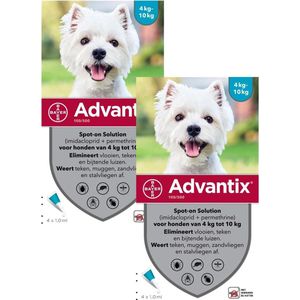 Bayer Advantix Vlooien & Teken Pipetten - Hond 4 tot 10kg - 2 x 4 stuks