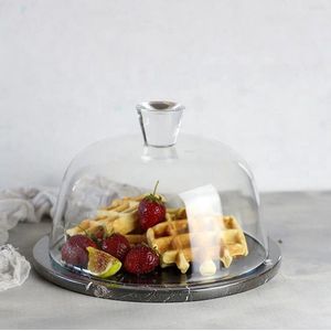 Natuurlijke Marmer Taartplateau met Glazen stolp - 25 cm Black - Serveerplanken - Kaasplank - Tapasplank - Rond - Dienblad