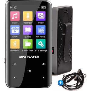 DynaBright - MP3 Speler met Bluetooth en Touchscreen - Incl. Oordopjes en 32GB Geheugen - met Clip - MP3/MP4 - Voice Recorder Digitaal - met FM Radio - Zwart