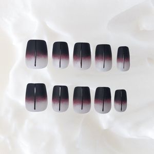 Press-on Nails -Handgemaakte Press-On Nagels - Donkerrode Korte Coffin Nagels - Midnight Eclipse - Maat XS