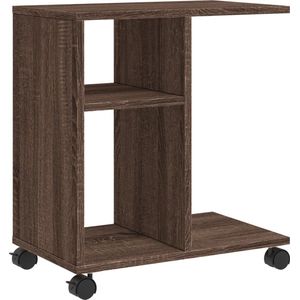 vidaXL - Bijzettafel - met - wieltjes - 50x30x55 - cm - hout - bruin - eikenkleurig