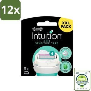 Wilkinson Intuition - Navulmesjes - 2 in 1 Sensitive Care - Voor Gevoelige Huid - 6 mesjes - Voordeelverpakking - 12 stuks - Scheermesjes - Gevoelige huid