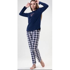 Lange damespyjama 100% katoen- marineblauw - S