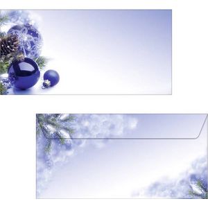 Kerst envelop Sigel 90gr DL - blauwe kerstballen 50 stuks