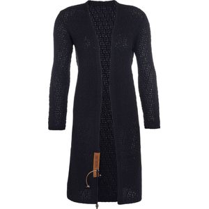 Knit Factory Luna Lang Gebreid Vest Navy - Gebreide dames cardigan - Lang vest tot over de knie - Donkerblauw damesvest gemaakt uit 30% wol en 70% acryl - Grote maat - 50/52