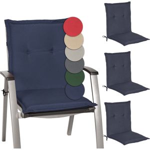 Beautissu Loft NL – Set van 4 Tuinkussens Lage Rug 100x50x6 cm Kussen Donker Blauw Tuinstoelkussens Zitkussen Tuinstoel