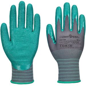 Portwest Grip 15 Nitril Gekreukte handschoen (Pk12) - Grijs/Groen - M