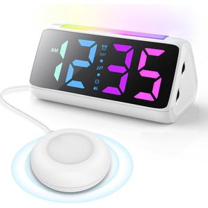 Digitale Wekdok voor Diepe Slapers met Trillingen en Nachtlampje - USB Opladen, Kleurendisplay, Batterij Back-up