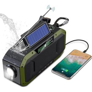 Noodradio - Solar Opwindbaar - Solar powerbank - Zonneenergie - Survival Noodpakket - Zaklamp Oplaadbaar - AM/FM - Noodrantsoen - Groen