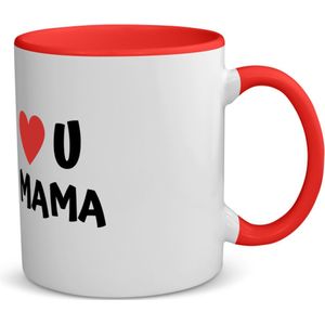Akyol - i love u mama koffiemok - theemok - rood - Moeder - de liefste mama - moeder cadeautjes - moederdag - verjaardag - geschenk - kado - 350 ML inhoud