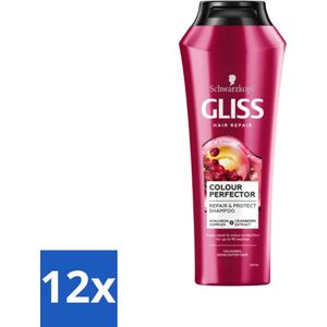 12 x Gliss - Shampoo - Color Protect & Shine - Voor Langdurige Kleurbehoud - 250 ml - Kleurbehoud Shampoo - Glans Shampoo - Geverfd Haar Shampoo - Highlights Shampoo - Kleurbescherming Shampoo