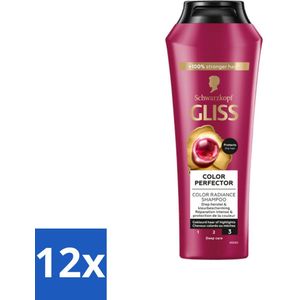 12 x Gliss - Shampoo - Color Protect & Shine - Voor Langdurige Kleurbehoud - 250 ml - Kleurbehoud Shampoo - Glans Shampoo - Geverfd Haar Shampoo - Highlights Shampoo - Kleurbescherming Shampoo