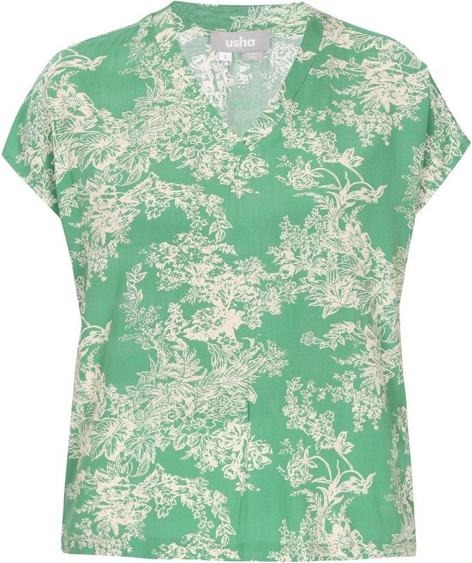 Usha - Jurk - Jade Groen/Wit - Cocktailjurk - Bloemenprint - Knielengte