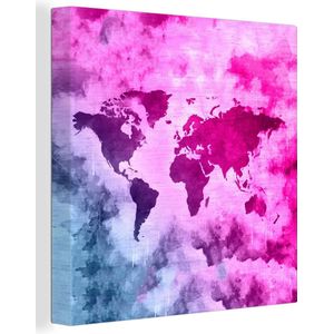 Canvas Wereldkaart - 20x20 - Wanddecoratie Wereldkaart - Roze - Abstract
