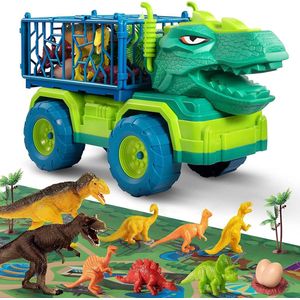 Dinosaurus Speelmat - Dino Speelkleed - Dinosaurus Vrachtwagen - Vloerkleed Dinosaurussen - Dino speelset - Speelgoed voor jongens - T-rex Truck