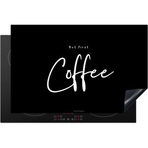 KitchenYeah® Inductie beschermer 90x60 cm - Zwart - Quote - But First Coffee - Kookplaataccessoires - Afdekplaat voor kookplaat - Inductiebeschermer - Inductiemat - Inductieplaat mat - Keuken decoratie