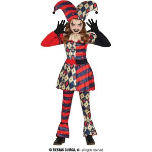 Guirca - Clown & Nar Kostuum - Niet Zo Grappige Scary Clown Nana - Meisje - Blauw, Rood, Wit / Beige - 10 - 12 jaar - Halloween - Verkleedkleding