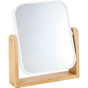 Altom Design make-up spiegel bamboe normaal en 2x zoom - 18 x 4,5 x 21 cm - wit bruin - precisiespiegel - badkamer accessoires