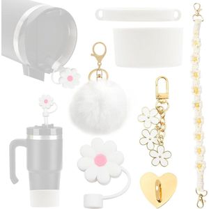 Handgemaakte decoratie pluche liefde hart bloem charme drinkbeker - wit