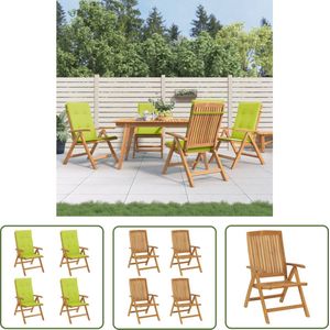 The Living Store Verstelbare Tuinstoel - Hout - Set van 4 - 60 x 74.5 x 104 cm - Massief teakhout - Inklapbaar - Verstelbare rugleuning - Helder groen kussen - Waterafstotend - Draagvermogen 110 kg