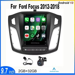 Android 13 Car Stereo GPS Navigation 2+32G for Ford Focus 2012-2018 Built-in for CarPlay Android Auto 9.7in Car Radio with Bluetooth FM WiFi DSP SWC Mirror Link + AHD Backup Camera/Microphone